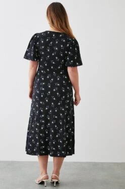 Dorothy Perkins Black Ditsy Flutter Sleeve Empire Waist Midi Dress -Perkindo Store bqq11116 black xl 2