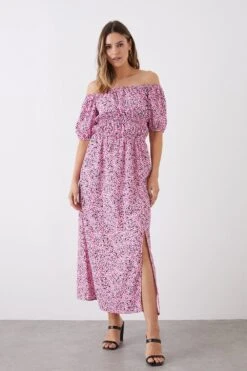 Dorothy Perkins Tall Pink Ditsy Print Bardot Midi Dress