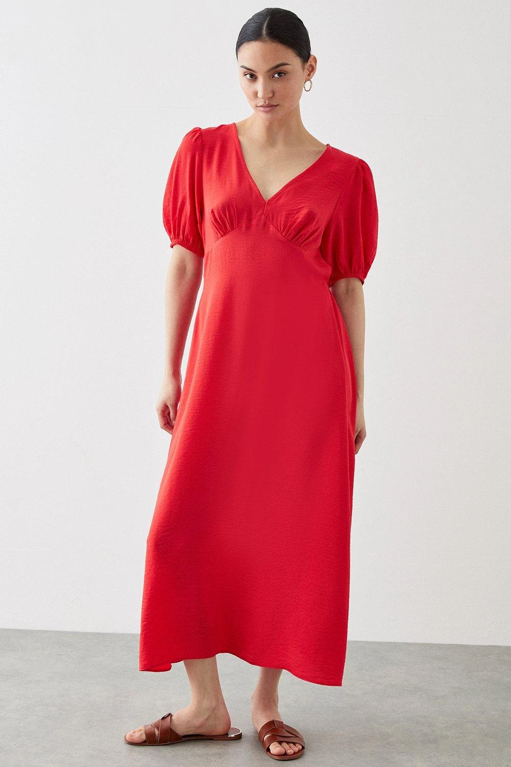 Dorothy Perkins Petite Red Puff Sleeve Midi Dress 3 Dorothy Perkins Petite Red Puff Sleeve Midi Dress