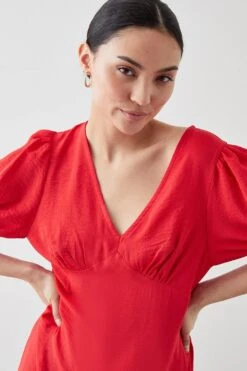 Dorothy Perkins Petite Red Puff Sleeve Midi Dress 6 Dorothy Perkins Petite Red Puff Sleeve Midi Dress -Perkindo Store bqq11181 red xl 1