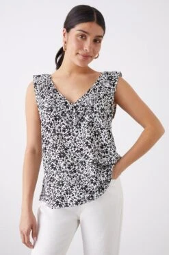 Dorothy Perkins Mono Floral Frill Neck Cami