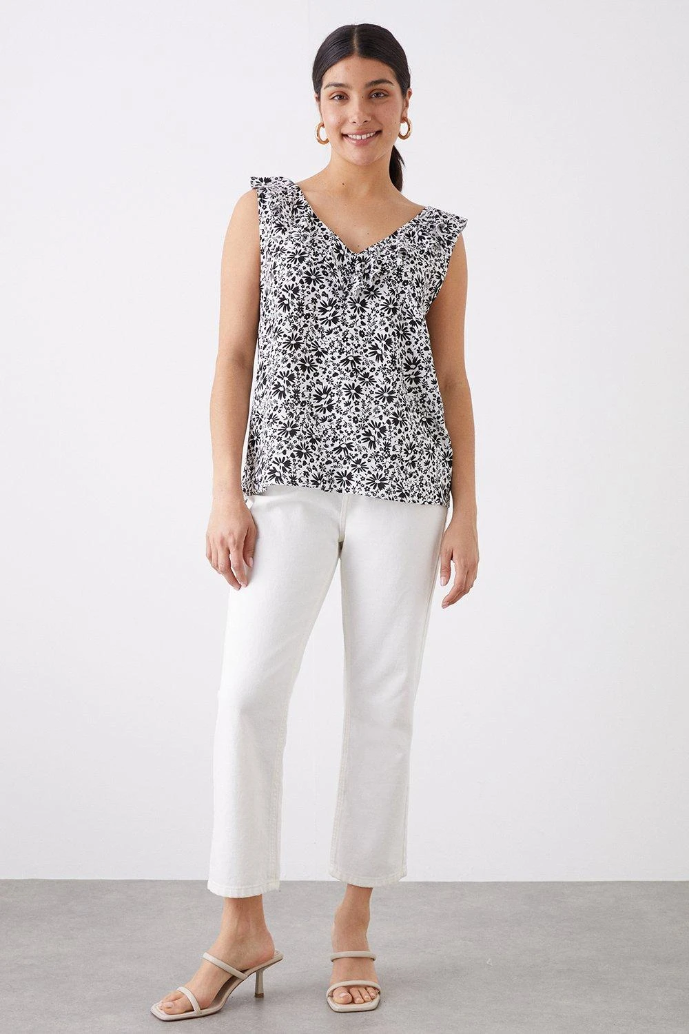 Dorothy Perkins Mono Floral Frill Neck Cami 4 Dorothy Perkins Mono Floral Frill Neck Cami - Image 2
