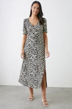 Dorothy Perkins Mono Zebra V Neck Midi Dress