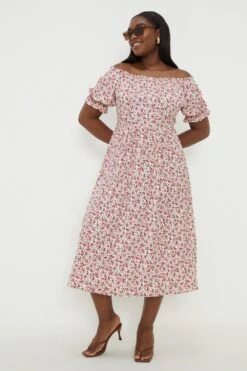 Dorothy Perkins Curve Pink Ditsy Bardot Dress