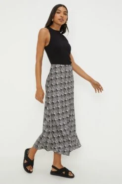 Dorothy Perkins Mono Print Satin Bias Midi Skirt 9 Dorothy Perkins Mono Print Satin Bias Midi Skirt -Perkindo Store bqq11276 mono xl 3