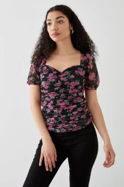 Dorothy Perkins Floral Ruched Front Sweetheart Top
