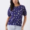 Dorothy Perkins Floral Banded Hem Puff Sleeve Top -Perkindo Store bqq11325 navy xl