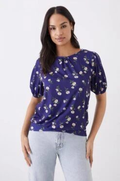 Dorothy Perkins Floral Banded Hem Puff Sleeve Top