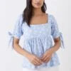 Dorothy Perkins Ditsy Square Neck Tie Sleeve Top 1 Dorothy Perkins Ditsy Square Neck Tie Sleeve Top -Perkindo Store bqq11327 blue xl