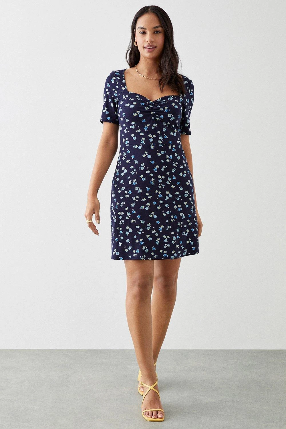Dorothy Perkins Navy Ditsy Sweetheart Neck Mini Dress 3 Dorothy Perkins Navy Ditsy Sweetheart Neck Mini Dress