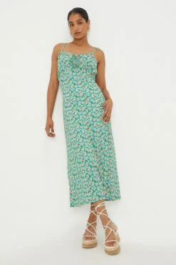 Dorothy Perkins Multi Floral Strappy Tie Front Midi Dress