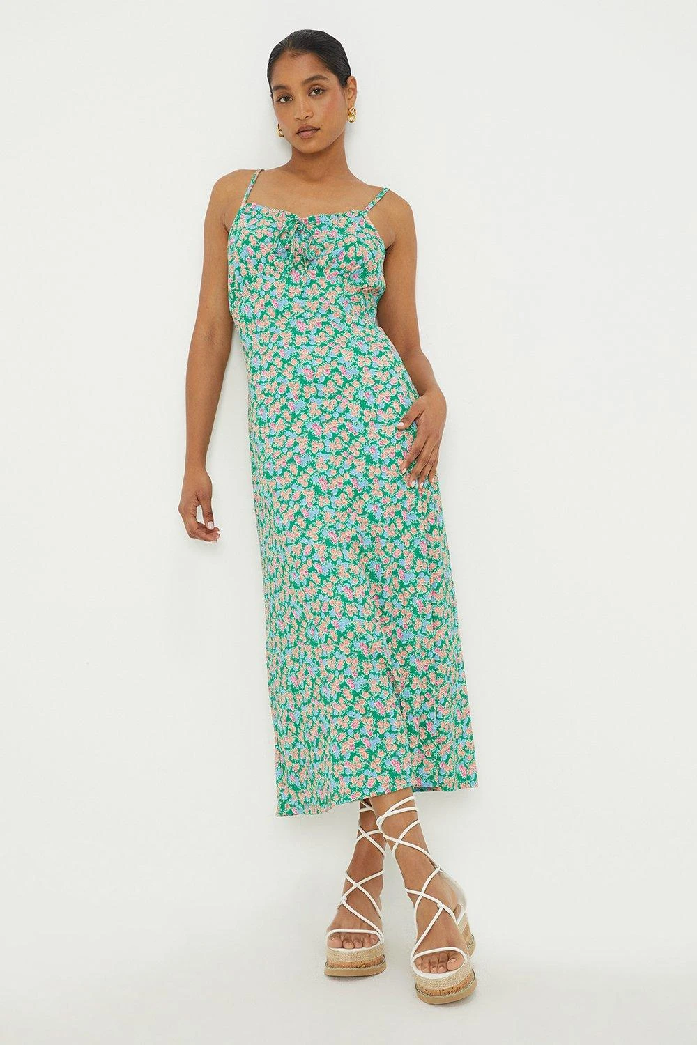 Dorothy Perkins Multi Floral Strappy Tie Front Midi Dress 3 Dorothy Perkins Multi Floral Strappy Tie Front Midi Dress