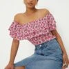 Dorothy Perkins Floral Double Frill Bardot -Perkindo Store bqq11418 pink xl