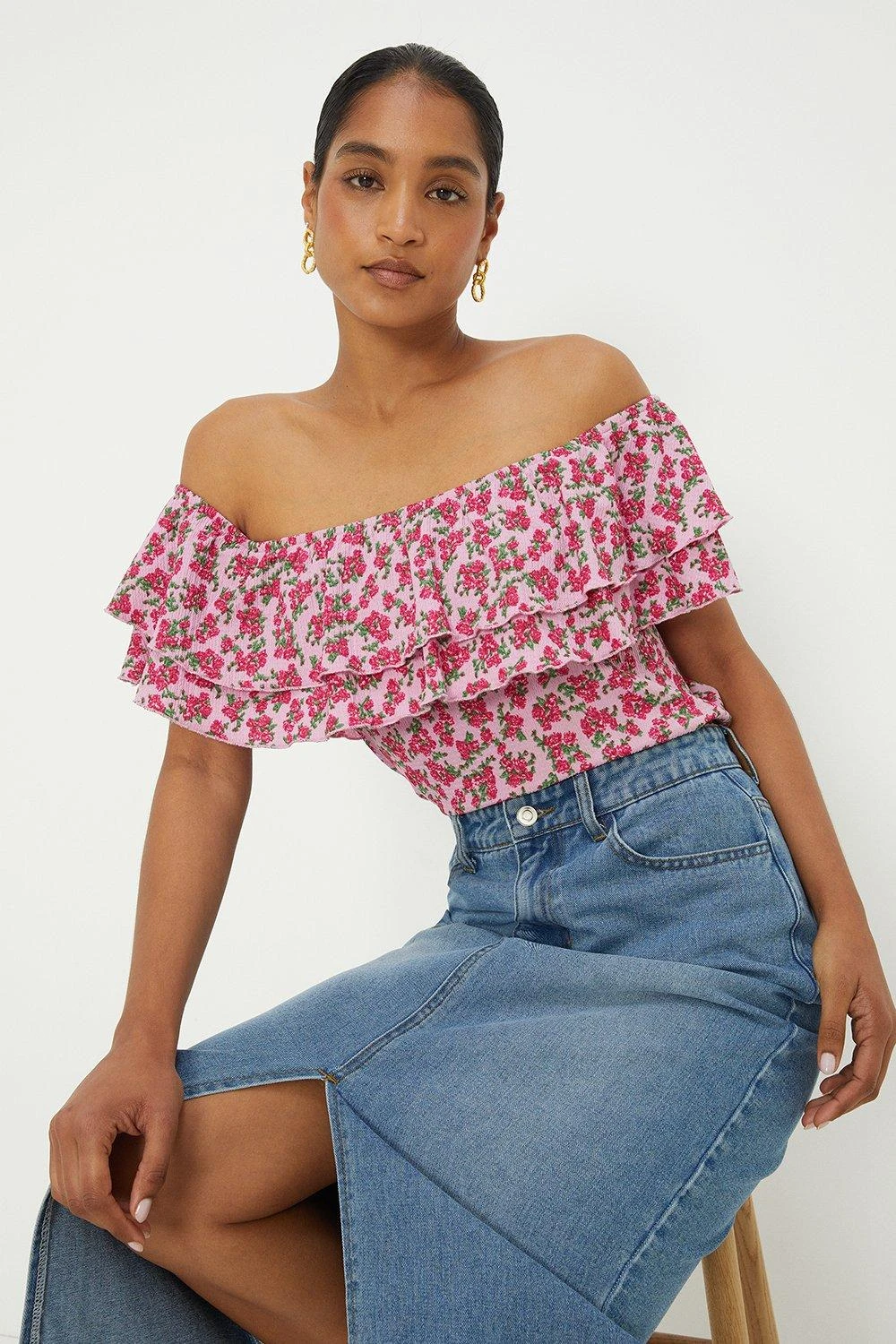 Dorothy Perkins Floral Double Frill Bardot 3 Dorothy Perkins Floral Double Frill Bardot
