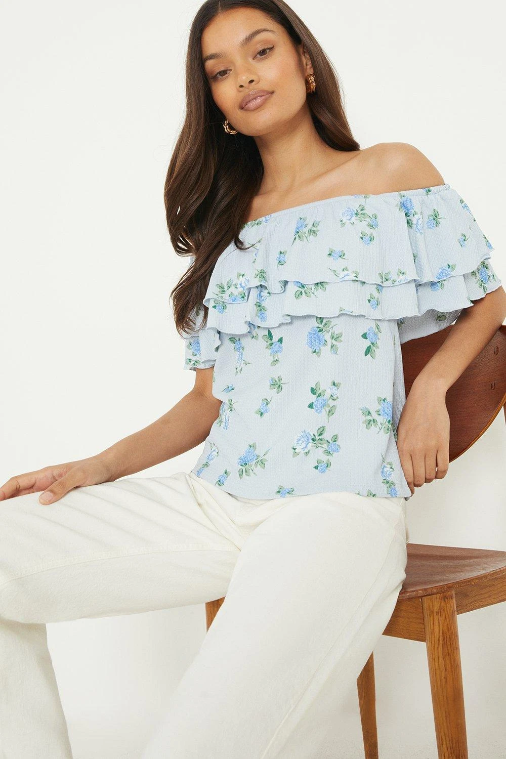 Dorothy Perkins Petite Floral Double Frill Bardot 3 Dorothy Perkins Petite Floral Double Frill Bardot