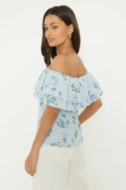 Dorothy Perkins Petite Floral Double Frill Bardot 8 Dorothy Perkins Petite Floral Double Frill Bardot -Perkindo Store bqq11452 blue xl 2