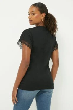 Dorothy Perkins Tall Lace Trim Roll Sleeve T-shirt -Perkindo Store bqq11456 black xl 2
