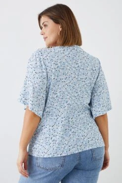 Dorothy Perkins Curve Blue Ditsy Angel Sleeve Blouse -Perkindo Store bqq11505 blue xl 2