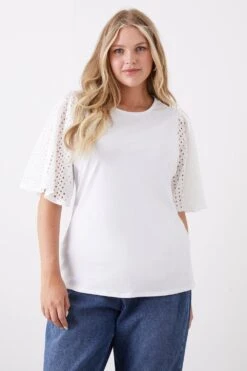 Dorothy Perkins Curve White Broderie Sleeve T-shirt
