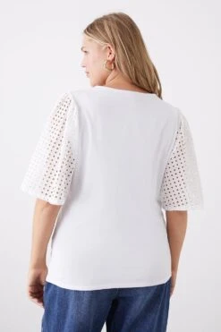 Dorothy Perkins Curve White Broderie Sleeve T-shirt -Perkindo Store bqq11506 white xl 2