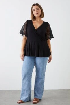 Dorothy Perkins Curve Blue Lace Wrap T-shirt