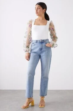 Dorothy Perkins Organza Floral Sleeve Square Neck Top 6 Dorothy Perkins Organza Floral Sleeve Square Neck Top -Perkindo Store bqq11602 ivory xl 1
