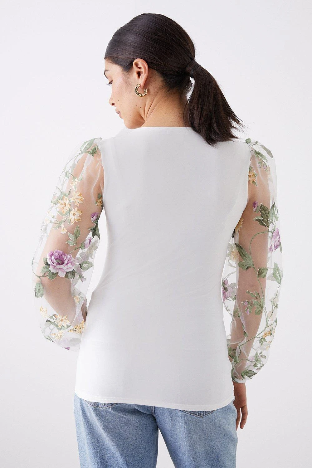Dorothy Perkins Organza Floral Sleeve Square Neck Top 5 Dorothy Perkins Organza Floral Sleeve Square Neck Top - Image 3