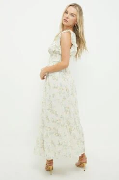 Dorothy Perkins Petite Ivory Ditsy Chiffon Shirred Waist Midi Dress -Perkindo Store bqq11613 ivory xl 2