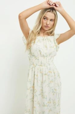 Dorothy Perkins Petite Ivory Ditsy Chiffon Shirred Waist Midi Dress -Perkindo Store bqq11613 ivory xl 3