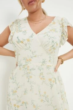 Dorothy Perkins Curve Yellow Floral Chiffon Ruffle Midaxi Dress -Perkindo Store bqq11655 yellow xl 3