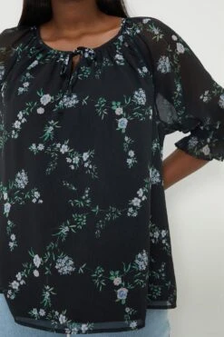 Dorothy Perkins Curve Black Floral Chiffon Tie Neck Blouse 7 Dorothy Perkins Curve Black Floral Chiffon Tie Neck Blouse -Perkindo Store bqq11657 black xl 1