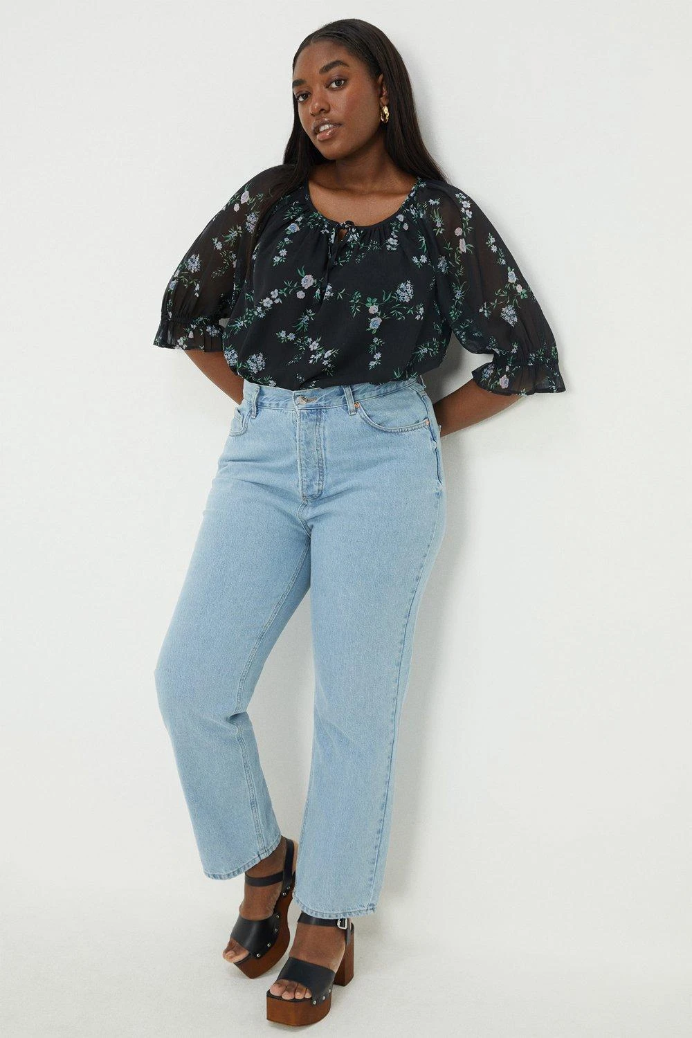 Dorothy Perkins Curve Black Floral Chiffon Tie Neck Blouse 5 Dorothy Perkins Curve Black Floral Chiffon Tie Neck Blouse - Image 3