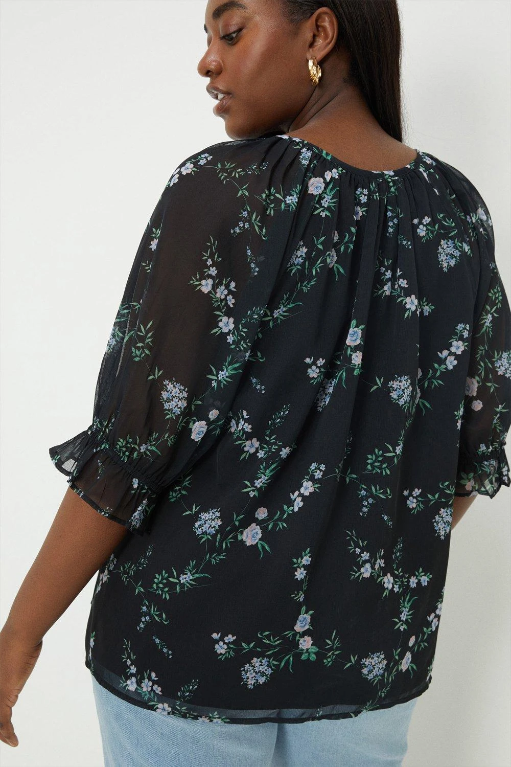 Dorothy Perkins Curve Black Floral Chiffon Tie Neck Blouse 6 Dorothy Perkins Curve Black Floral Chiffon Tie Neck Blouse - Image 4