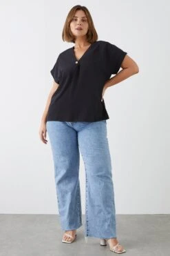 Dorothy Perkins Curve Button Front Roll Sleeve Blouse