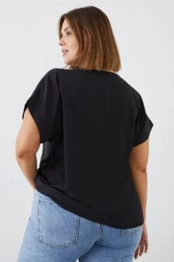 Dorothy Perkins Curve Button Front Roll Sleeve Blouse -Perkindo Store bqq11660 black xl 2