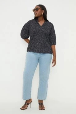Dorothy Perkins Curve Mono Spot Short Sleeve Overhead Blouse