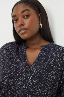 Dorothy Perkins Curve Mono Spot Short Sleeve Overhead Blouse -Perkindo Store bqq11665 black xl 2
