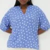 Dorothy Perkins Curve Blue Spot Short Sleeve Overhead Blouse -Perkindo Store bqq11666 blue xl