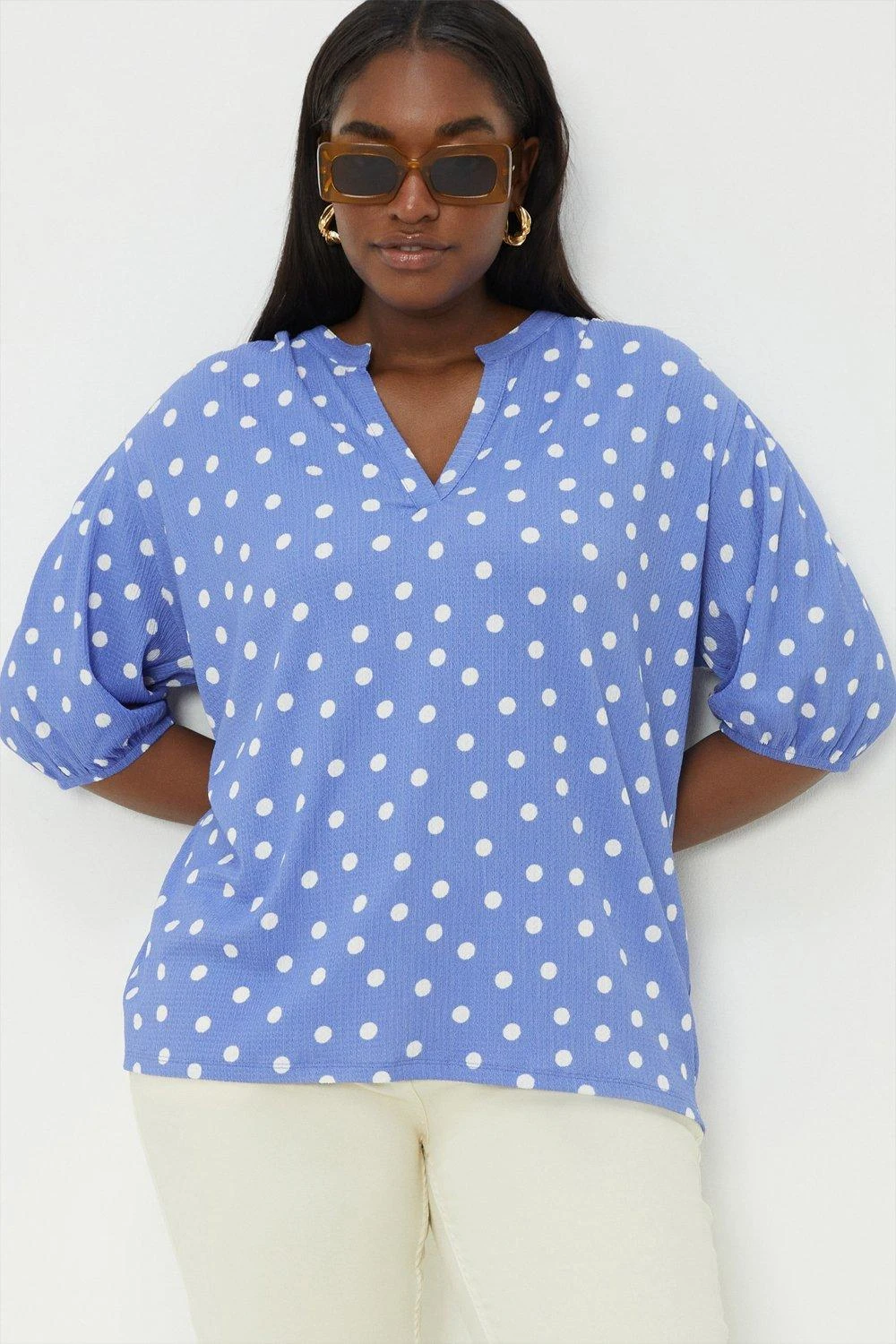 Dorothy Perkins Curve Blue Spot Short Sleeve Overhead Blouse 3 Dorothy Perkins Curve Blue Spot Short Sleeve Overhead Blouse