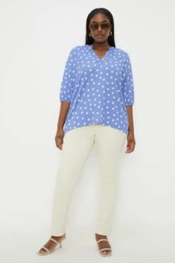 Dorothy Perkins Curve Blue Spot Short Sleeve Overhead Blouse 9 Dorothy Perkins Curve Blue Spot Short Sleeve Overhead Blouse -Perkindo Store bqq11666 blue xl 3