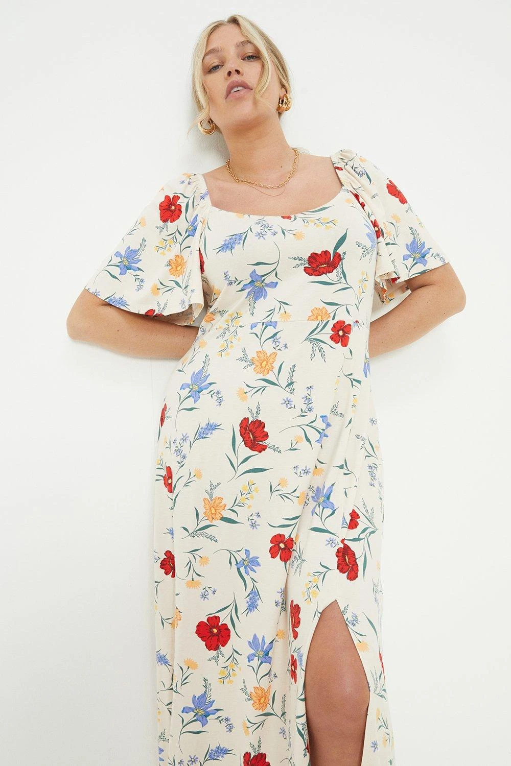 Dorothy Perkins Curve Ivory Floral Sweetheart Neck Midi Dress 3 Dorothy Perkins Curve Ivory Floral Sweetheart Neck Midi Dress