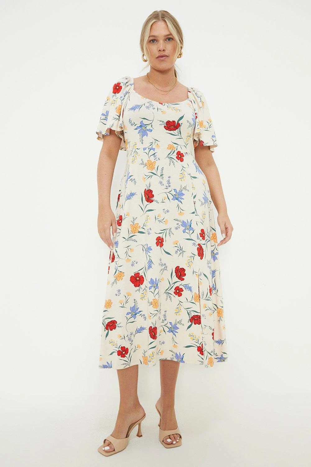 Dorothy Perkins Curve Ivory Floral Sweetheart Neck Midi Dress 4 Dorothy Perkins Curve Ivory Floral Sweetheart Neck Midi Dress - Image 2