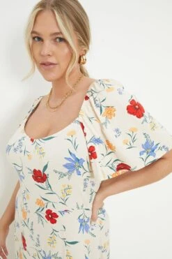 Dorothy Perkins Curve Ivory Floral Sweetheart Neck Midi Dress 9 Dorothy Perkins Curve Ivory Floral Sweetheart Neck Midi Dress -Perkindo Store bqq11669 ivory xl 3