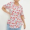 Dorothy Perkins Curve Red Ditsy Floral Tie Sleeve Blouse -Perkindo Store bqq11671 red xl
