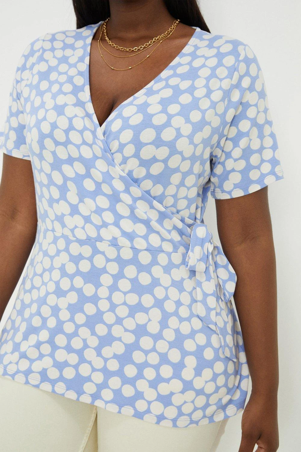 Dorothy Perkins Curve Blue Spot Wrap Blouse 3 Dorothy Perkins Curve Blue Spot Wrap Blouse