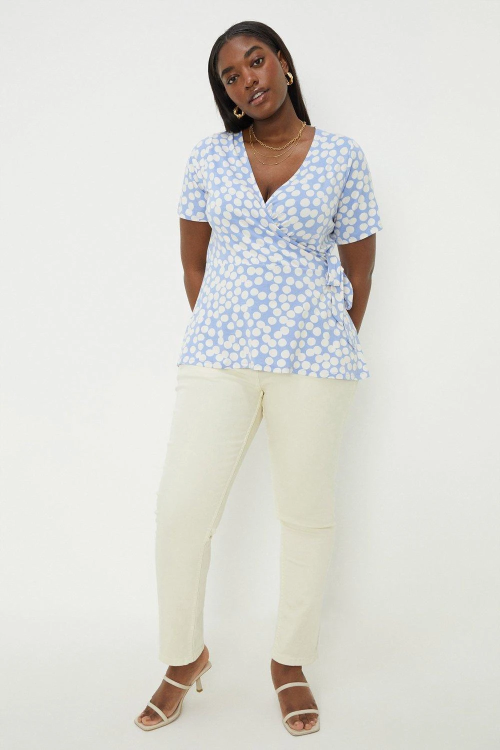 Dorothy Perkins Curve Blue Spot Wrap Blouse 6 Dorothy Perkins Curve Blue Spot Wrap Blouse - Image 4