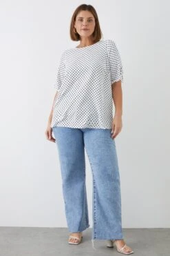 Dorothy Perkins Curve Black Spot Roll Sleeve Blouse
