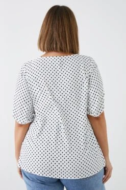 Dorothy Perkins Curve Black Spot Roll Sleeve Blouse -Perkindo Store bqq11676 black xl 2