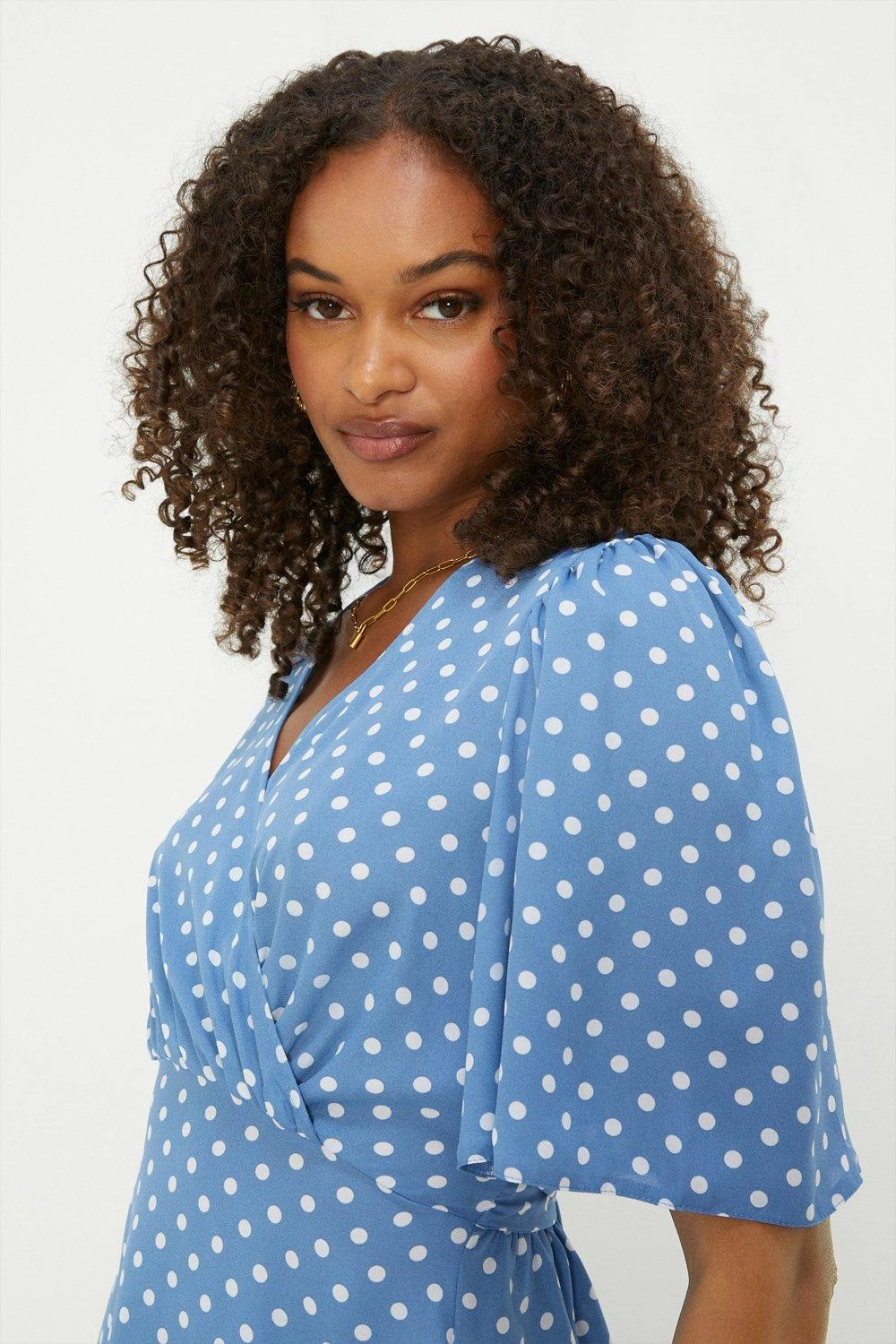 Dorothy Perkins Tall Blue Spot Wrap Angel Sleeve Blous 4 Dorothy Perkins Tall Blue Spot Wrap Angel Sleeve Blous - Image 2