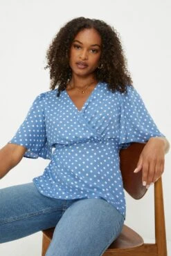 Dorothy Perkins Tall Blue Spot Wrap Angel Sleeve Blous 9 Dorothy Perkins Tall Blue Spot Wrap Angel Sleeve Blous -Perkindo Store bqq11682 mono xl 3
